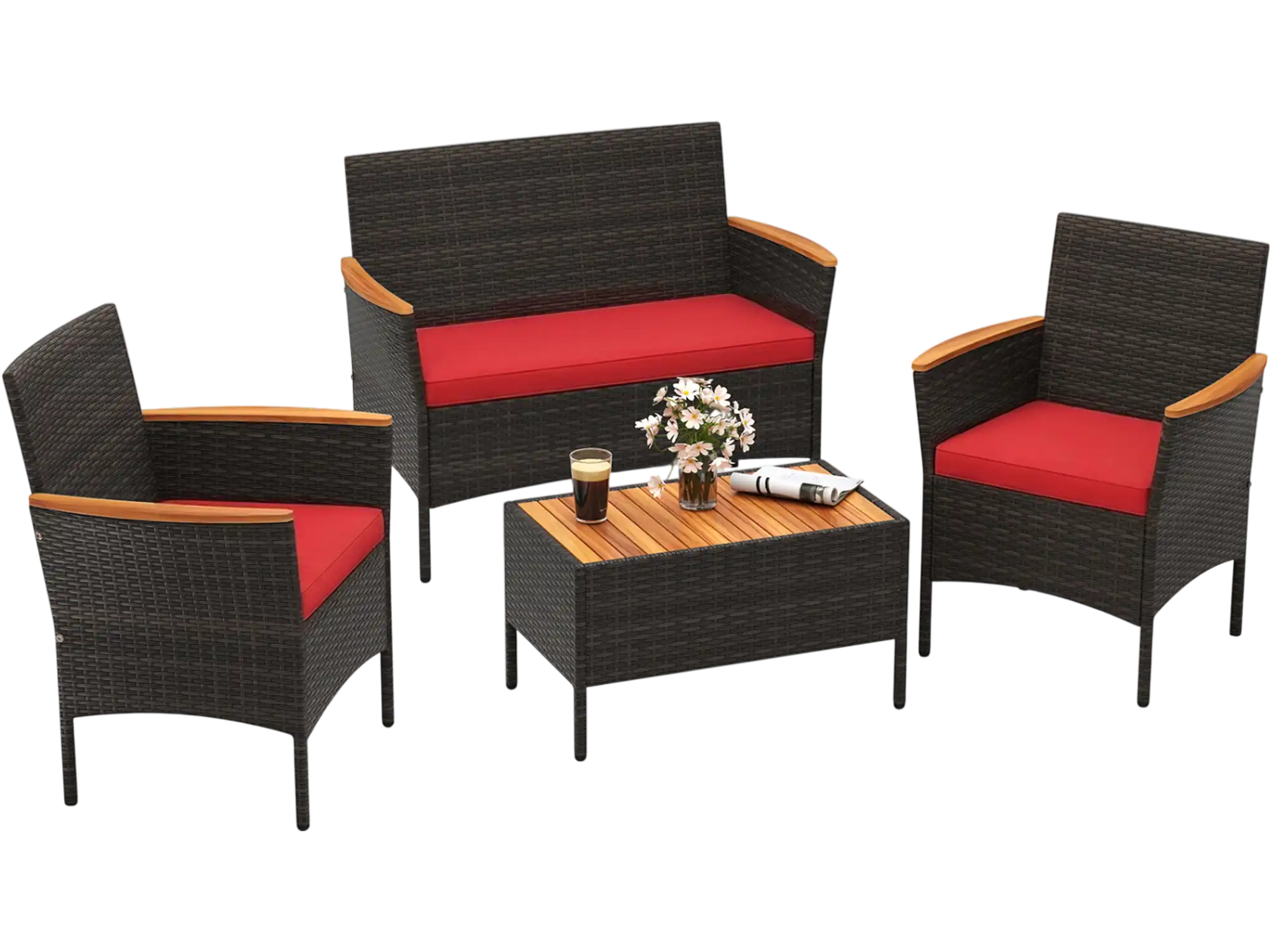 Costway 4-Piece Patio Wicker Sofa Set Rattan Chairs Loveseat Table 153689742 New