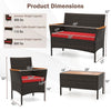 Product dimensions for 4 Piece Patio Wicker Sofa Set, featuring armchair and loveseat measurements for outdoor use.
