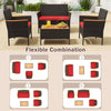 4-piece patio wicker sofa set featuring 2 rattan chairs and a loveseat with red cushions, ideal for outdoor relaxation.