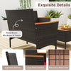 Hand-woven mix brown PE rattan chair with acacia wood armrests, ergonomic backrest, perfect for outdoor relaxation.