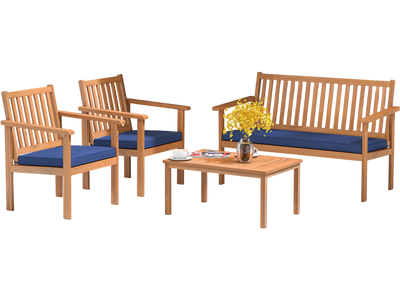 Costway 4 Piece Patio Acacia Wood Sofa Loveseat Furniture Set Navy 91867532 New