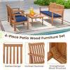4-piece patio wood furniture set featuring acacia wood and navy cushions, ideal for backyard and poolside relaxation.