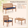Product dimensions for the 4 Piece Patio Wood Furniture Set, featuring acacia wood loveseat and coffee table.