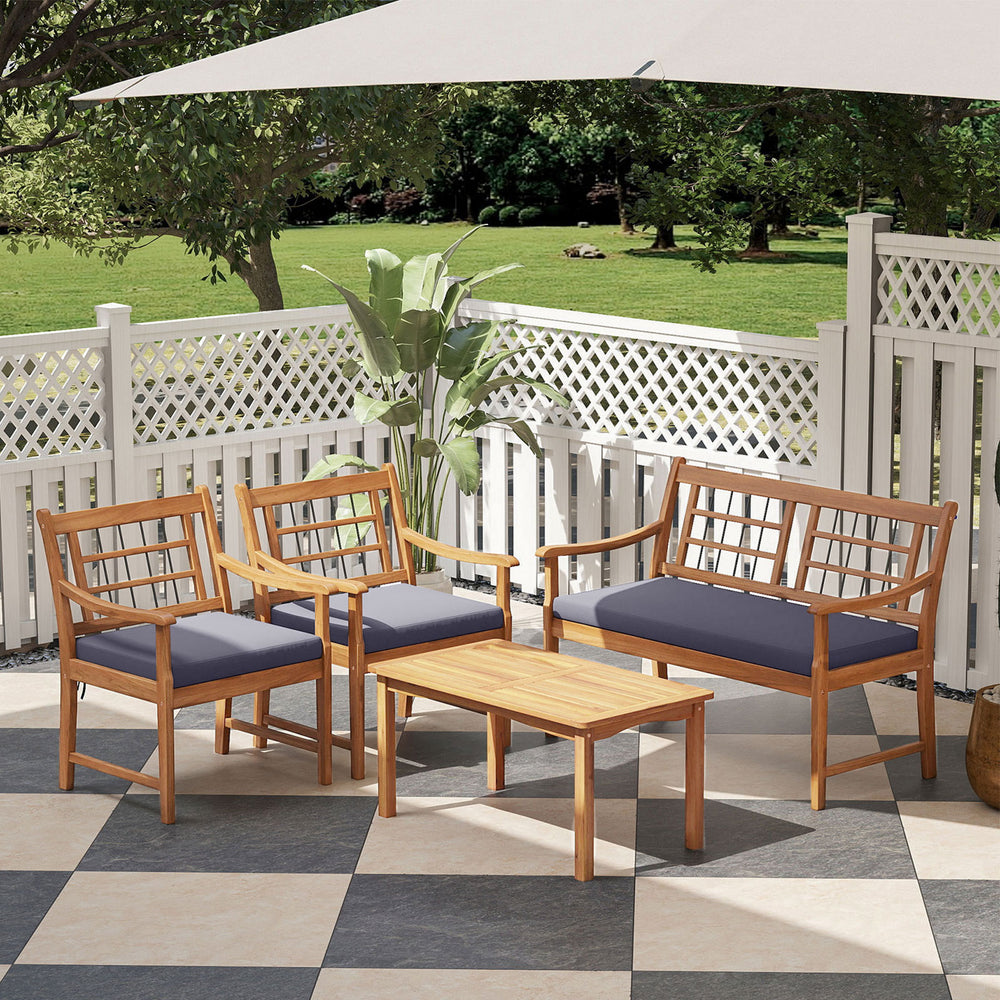 4 Piece Wood Patio Furniture with Armchairs Loveseat and Coffee Table-Gray - Gallery View 1 of 10