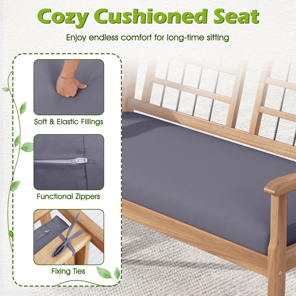 Cozy cushioned seat with soft fillings and fixing ties, designed for the 4 Piece Wood Patio Furniture set in gray.