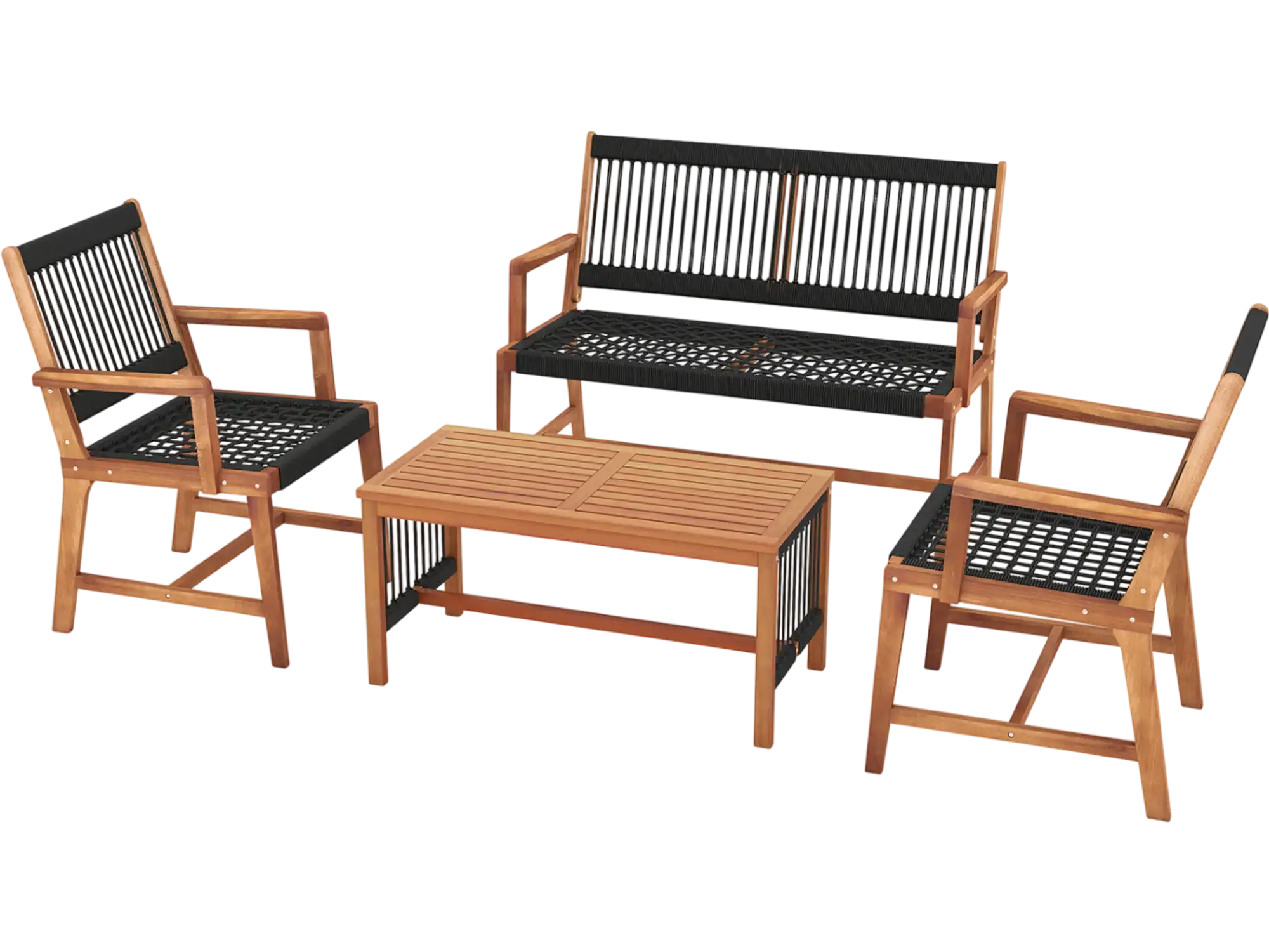 Costway 4-Pc Acacia Wood Patio Conversation Set w/ Hand-Woven Rope 47815269 New
