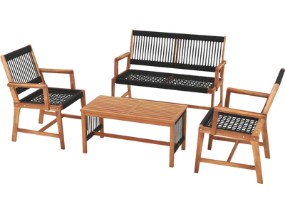Costway 4-Pc Acacia Wood Patio Conversation Set w/ Hand-Woven Rope 47815269 New