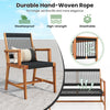 Hand-woven rope chair with acacia wood frame, featuring a comfortable backrest, ideal for backyard or poolside use.