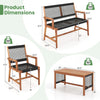 Acacia wood patio conversation set dimensions with hand-woven rope, ideal for backyard and poolside relaxation.