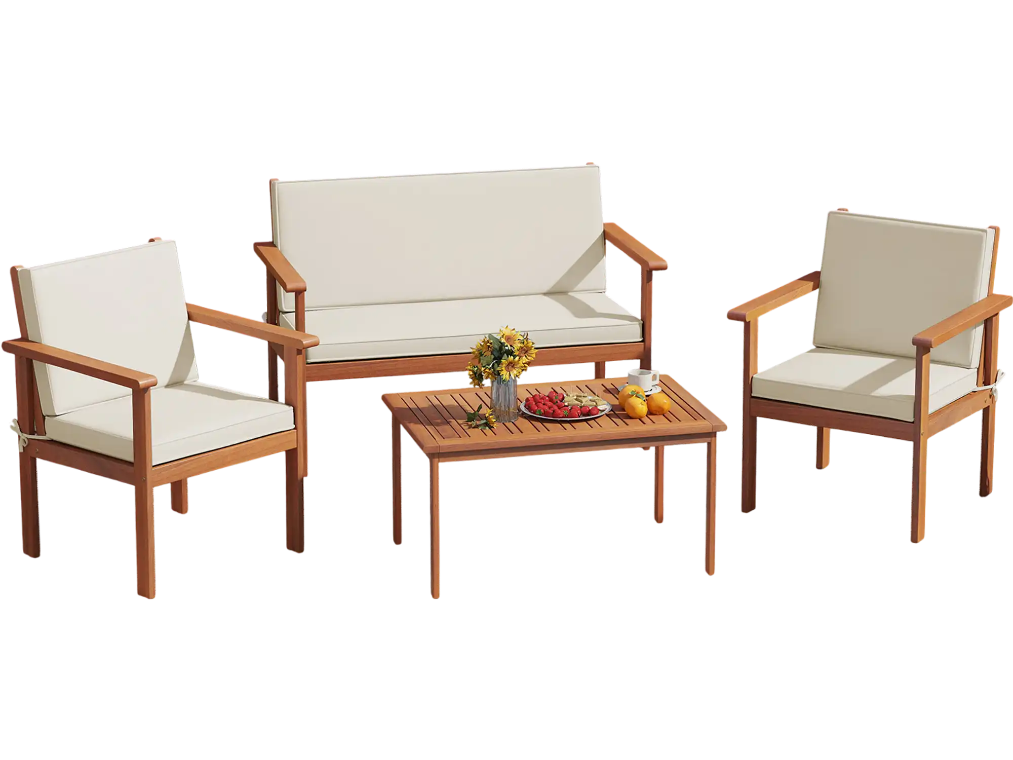 Costway 4-Piece Acacia Wood Patio Furniture Set with Table White 896241735 New