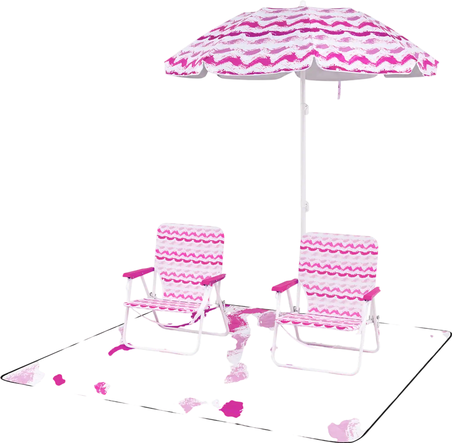 Costway 4 Pc Beach Umbrella Set w/ 2 Foldable Chairs & Picnic Blanket 22373750 New