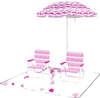Beach umbrella set featuring 2 foldable chairs and a pink picnic blanket, ideal for sun protection and outdoor.