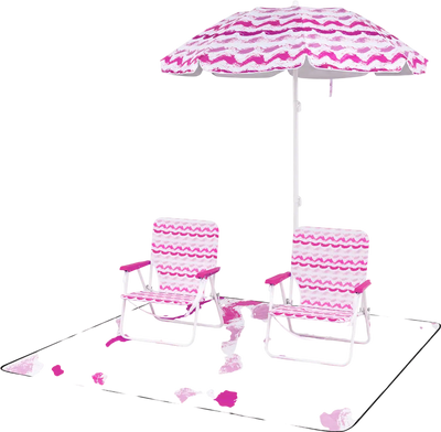 Costway 4 Pc Beach Umbrella Set w/ 2 Foldable Chairs & Picnic Blanket 22373750 New
