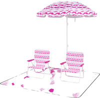 Beach umbrella set featuring 2 foldable chairs and a pink picnic blanket, ideal for sun protection and outdoor.