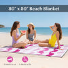 80" x 80" pink beach blanket suitable for 3 adults to lie or 5 adults to sit, perfect for beach outings.
