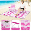 Foldable pink beach chairs with wide armrests and a tear-proof blanket, perfect for beach outings and sun protection.