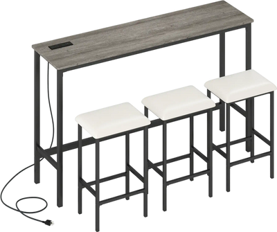 Costway 4-Piece Counter Height Bar Table Set w/ Power Outlet & 3 Padded Stools 76276933 New