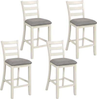 Costway Counter Height Bar Stools Fabric Seat Rubber Wood Legs Set of 4 50075479 New