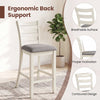 Counter height chair with beige fabric seat and rubberwood legs, featuring ergonomic back support for comfort.
