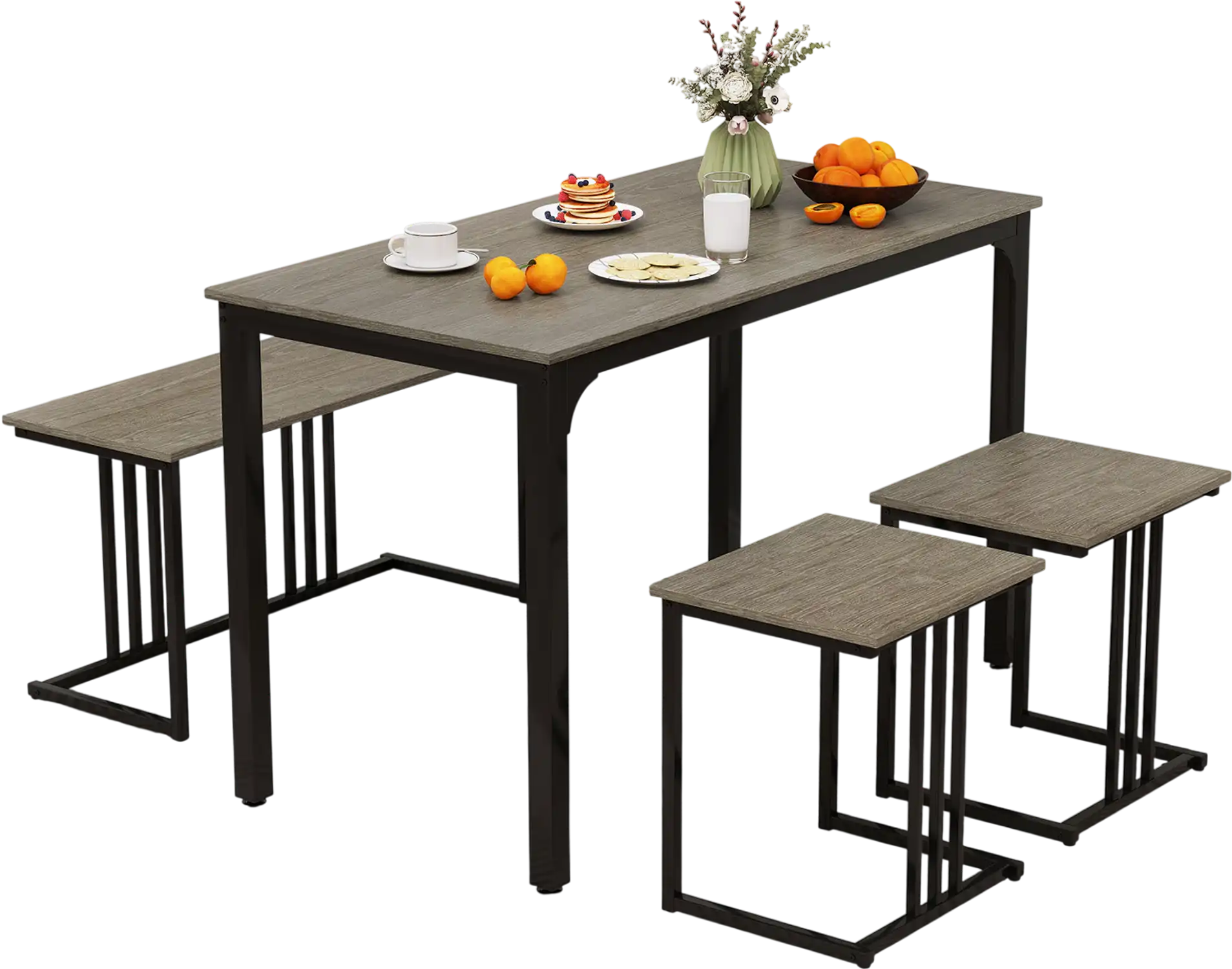 Costway 4-Piece Space-Saving Dining Table Set Bench 2 Stools Oak 68721304 New