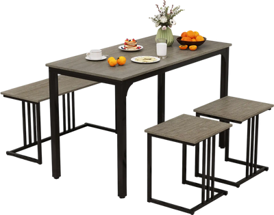 Costway 4-Piece Space-Saving Dining Table Set Bench 2 Stools Oak 68721304 New