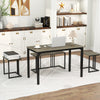 Space-saving dining table set with oak finish, includes bench and 2 stools, perfect for meals and work in any space.