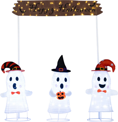 Costway 4-Pc Halloween Pop-Up Ghosts w/ Gate & LED Lights 49240344 New