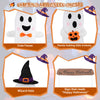Set of 4 Halloween decorations featuring playful ghosts, a "Happy Halloween" sign, and LED lights for festive outdoor.