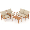 4-piece outdoor acacia wood conversation set with soft cushions and coffee table, perfect for patio and garden.