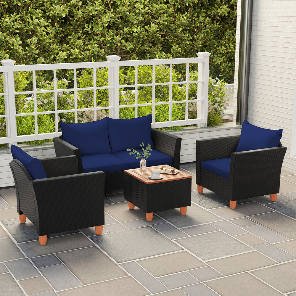 4 Pieces Outdoor Conversation Set with Storage Coffee Table-Navy - Gallery View 1 of 7