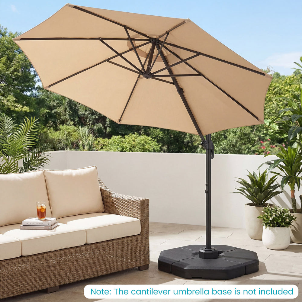 4-piece patio cantilever umbrella weight base set in black, designed for stability and easy outdoor use.