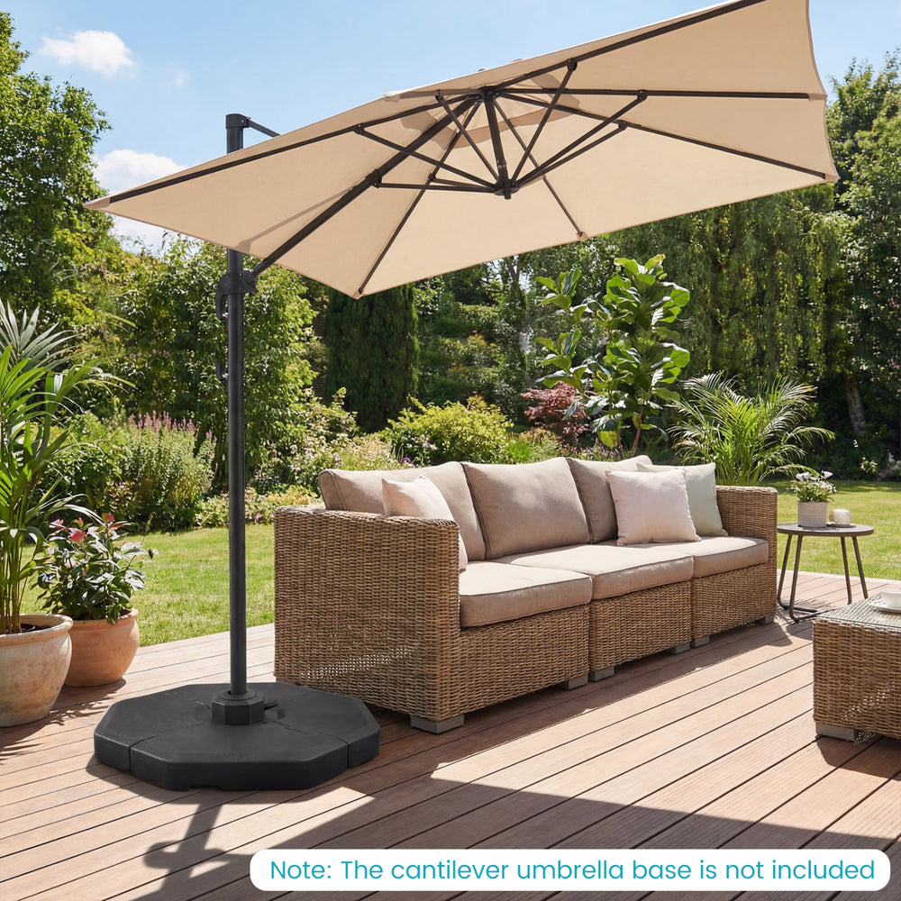 Patio cantilever umbrella weights base plate set with four plates, designed for stable support in outdoor spaces.