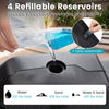 Close-up of the refillable reservoir on a patio umbrella weight, made of weather-resistant PE material for stability.