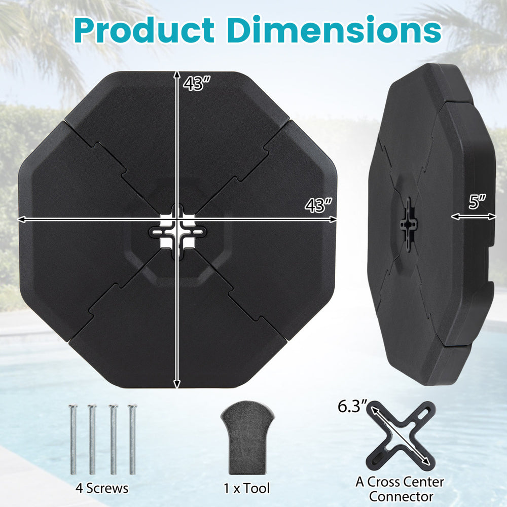 Octagonal patio umbrella weight base plate set made of durable PE material, designed for stability and easy storage.