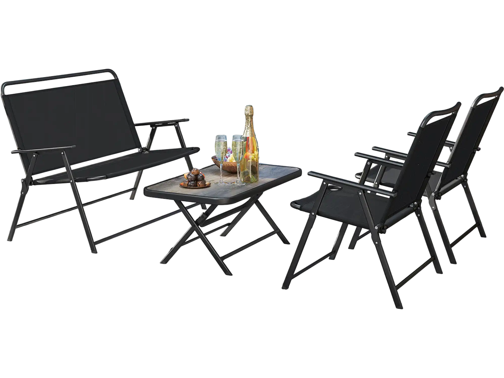 Costway 4-Pc Patio Folding Furniture Set SPC Coffee Table Chairs Black 257469813 New