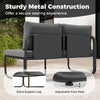 Patio furniture set featuring sturdy metal construction, adjustable foot pads, and soft gray cushions for outdoor.