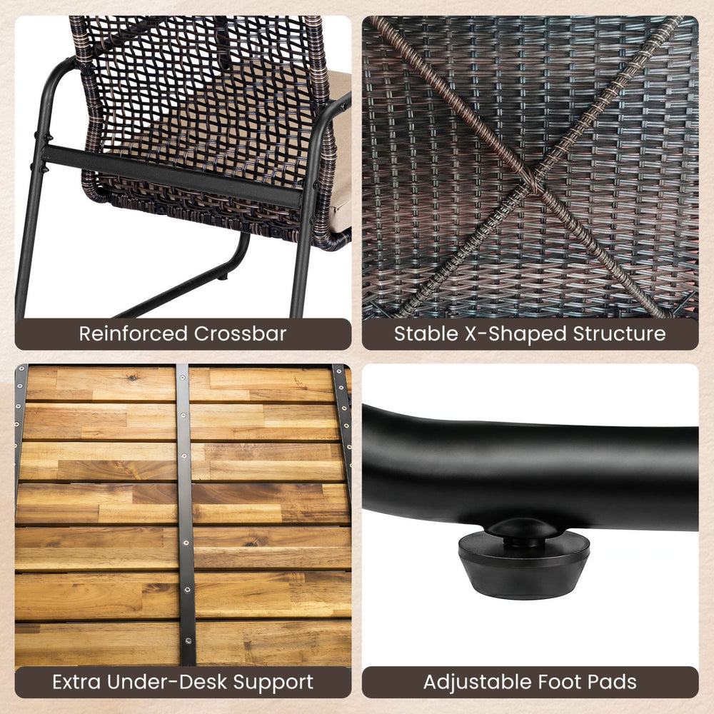 4 Pieces Patio Furniture Set with Acacia Wood Coffee Table and Zippered Cushions - Gallery View 9 of 9