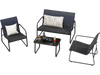 Two stylish black armchairs from the outdoor conversation set, designed for comfort and perfect for garden relaxation.
