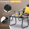 Rectangular coffee table with tempered glass top and anti-slip bumpers, perfect for outdoor patio use.