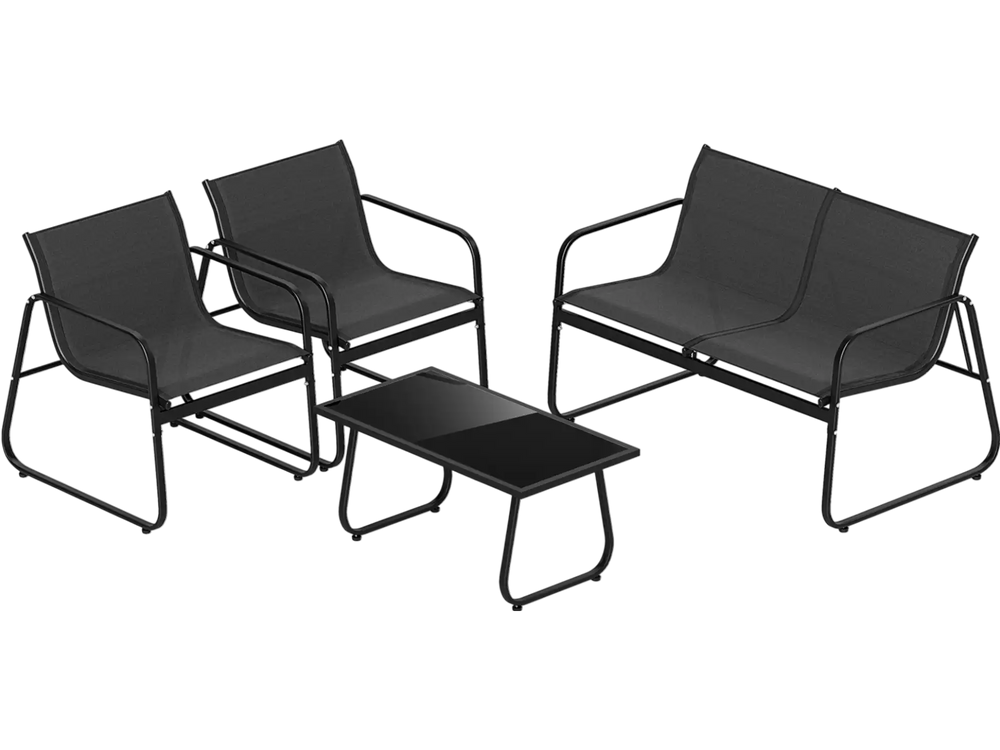4 Pieces Patio Furniture Set Fabric Lawn Chairs and Loveseat with Glass Coffee Table