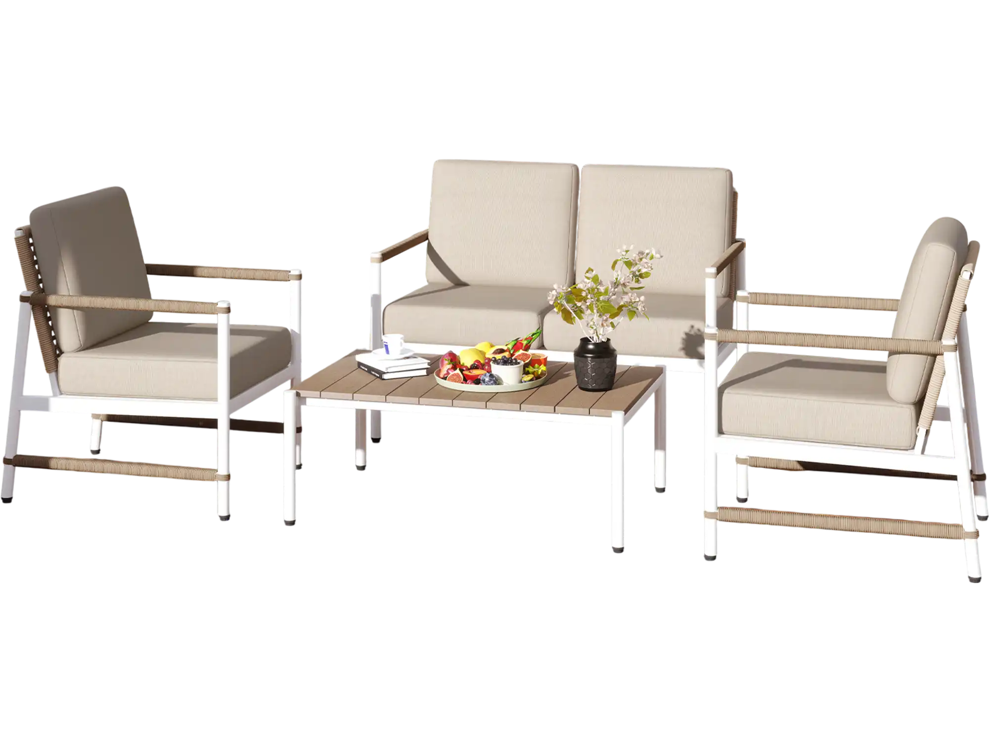 Costway 4-Pc Patio Furniture Set w/ Thick Cushions & Coffee Table Gray 517426938 New