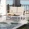 Loveseat and coffee table from a 4-piece gray patio furniture set, featuring thick cushions and a stylish design for.