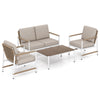 4-piece patio furniture set featuring a loveseat and two chairs with thick cushions, gray woven rattan, and a coffee.