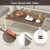 Faux wood side table with slatted PE tabletop and adjustable foot pads, perfect for enhancing your patio or outdoor.