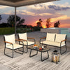 Stylish patio chairs with cream cushions and hand-woven PE rattan, perfect for outdoor lounging and relaxation.