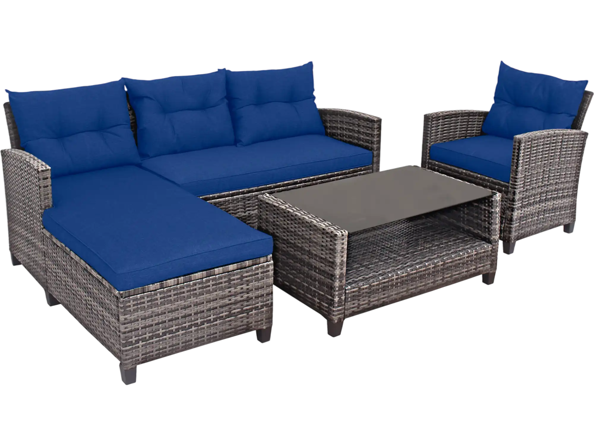 Costway 4-Piece Patio Rattan Sofa Furniture Set w/ Cushions & 2-Tier Coffee Table 16798240 New