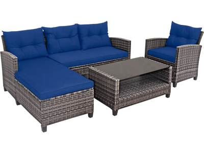 Costway 4-Piece Patio Rattan Sofa Furniture Set with Cushions & 2-Tier Coffee Table 16798240 New