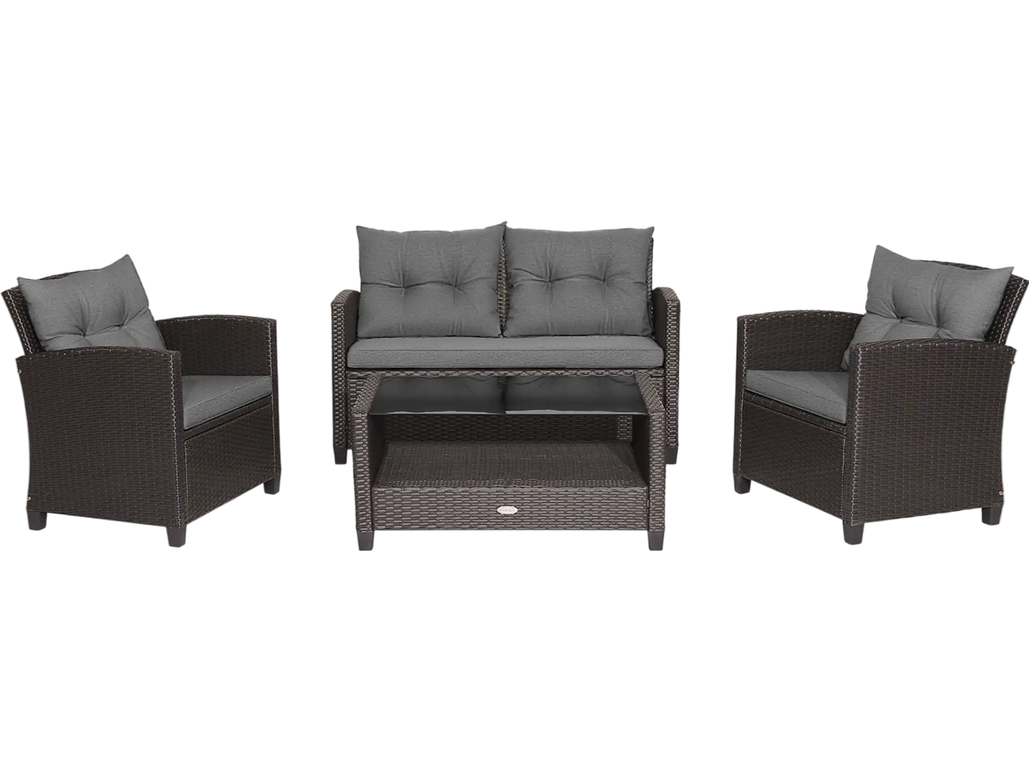 Costway 4-Pc Patio Rattan Conversation Set w/ Glass Top Coffee Table 38197562 New