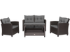 4-piece patio rattan conversation set with gray cushions, including loveseat and coffee table, ideal for outdoor.