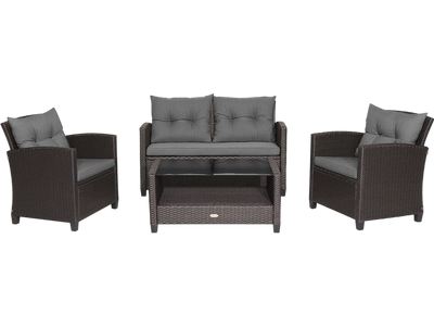 Costway 4-Pc Patio Rattan Conversation Set w/ Glass Top Coffee Table 38197562 New